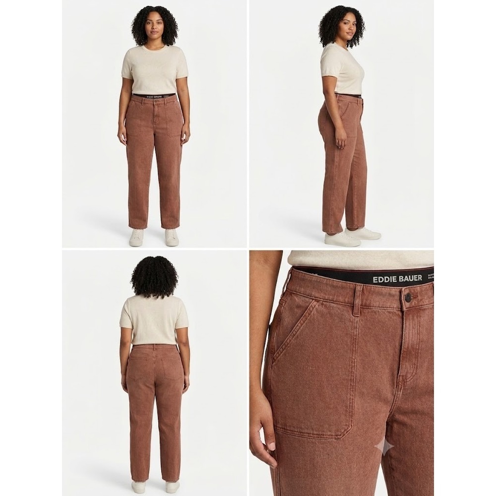 NWT Eddie Bauer Ankle Pants Womens 20W Brown Authentic Voyager The Relaxed Fit